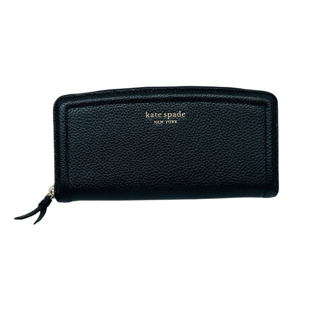 Kate Spade New York Slim Continental Black Leather Wallet Goldstone Hardware NWT